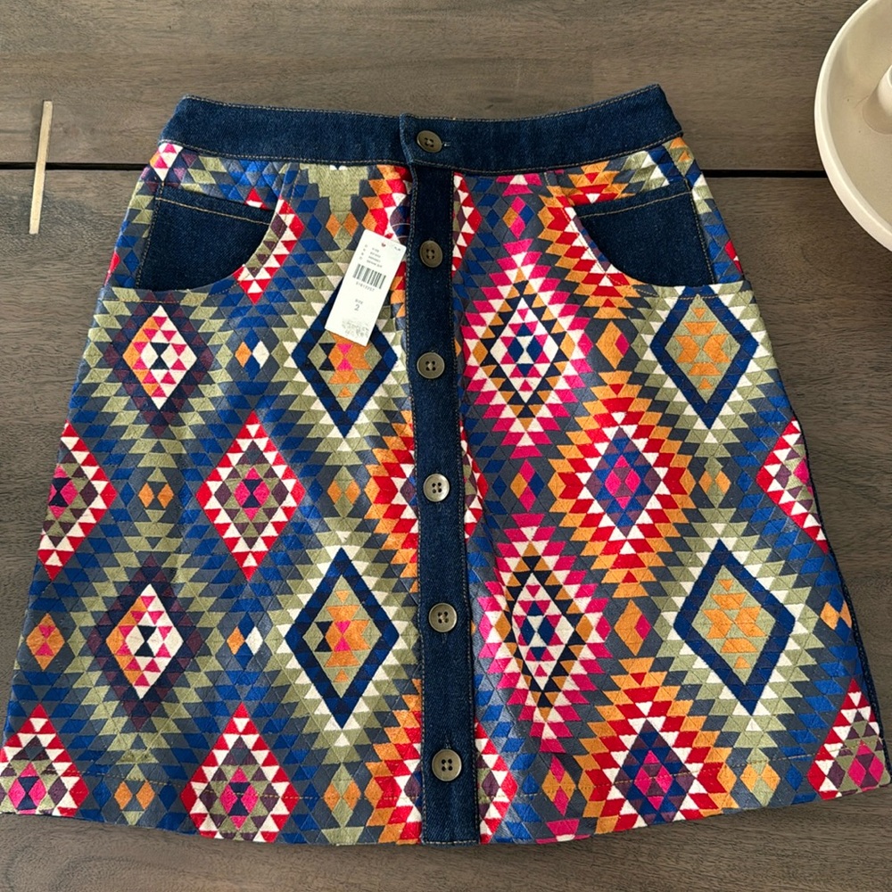 Anthropologie embroidered denim skirt by manish arora